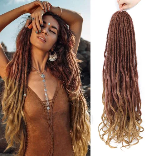 Miniatura 10 de Extensiones de rastas rectas sintéticas de doble extremo, 24 pulgadas, 5 hebras de 0.5 in de ancho, suaves de color negro a marrón oscuro