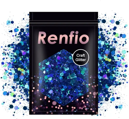 Miniatura 20 de Renfio Purpurina gruesa blanca perla, 3.5 onzas (3.53 oz) de escamas metálicas de PET mixtas de polvo fino, purpurina facial para manualidades