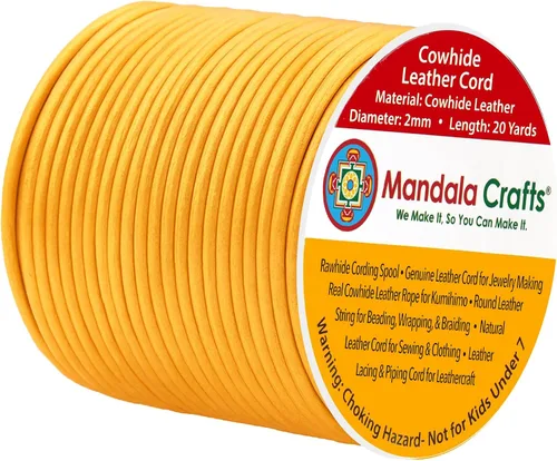 Miniatura 147 de Mandala Crafts Cordón Redondo de Cuero de Piel de Vaca Genuino Beige para Fabricación de Joyas Kumihimo Carrete de Cuerda de Cuero - Cordón