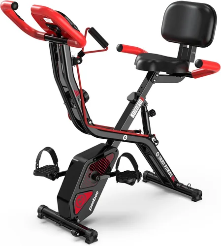 Miniatura 9 de pooboo - Bicicleta de ejercicio plegable, bicicleta estática vertical plegable, bicicleta magnética para interiores X-Bike con resistencia ajustable