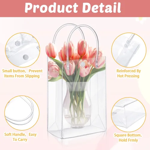Miniatura 4 de LEIFIDE 50 bolsas de regalo de plástico transparente con asas, de PVC, reutilizables, transparentes, bolsas para dulces, escuela, fiesta
