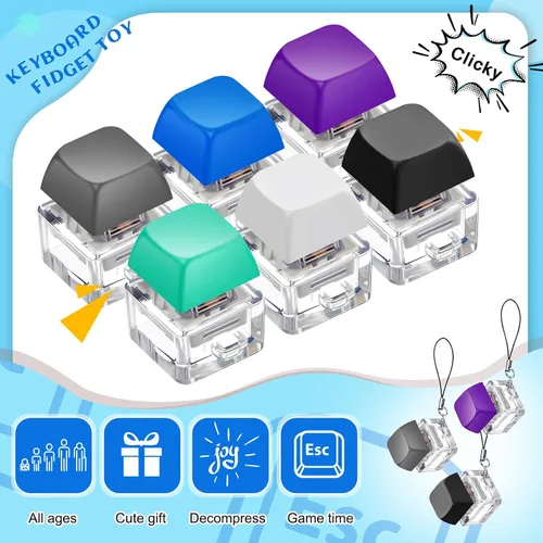 Miniatura 4 de Taiyin - 6 piezas de teclado, teclado clicker, llavero para la ansiedad con botón de descompresión, botón de clicker, juguetes para aliviar el Oscuro