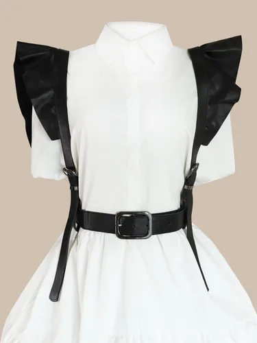 Miniatura 4 de OYOANGLE Arnés para mujer, cinturón punk, hebilla cuadrada, con volantes, tirantes ajustables para vestido