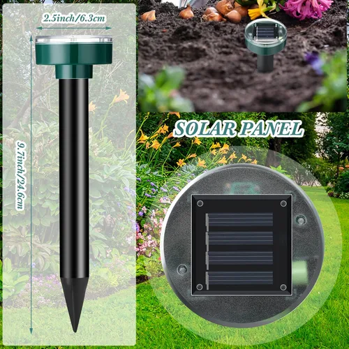 Miniatura 2 de Repelente solar de topos, repelente ultrasónico de topos, alimentado por energía solar, disuasorio de ondas sonoras para exteriores, para césped