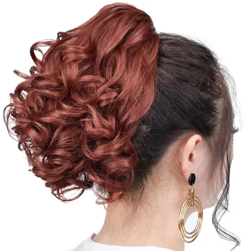 Miniatura 3 de SYXLCYGG Auburn Clip Cola de caballo Clip Cola de caballo Extensión de cola de caballo ondulado 10 pulgadas 3.5 oz pelo sintético falso pieza