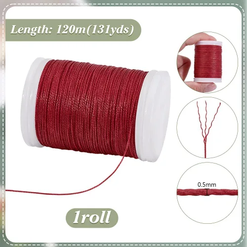 Miniatura 2 de PH PandaHall Cordón encerado de 0.020 in, cuerda de cera de 130 yardas, cuerda de abalorios de cera roja, hilos de poliéster encerados, cuerda