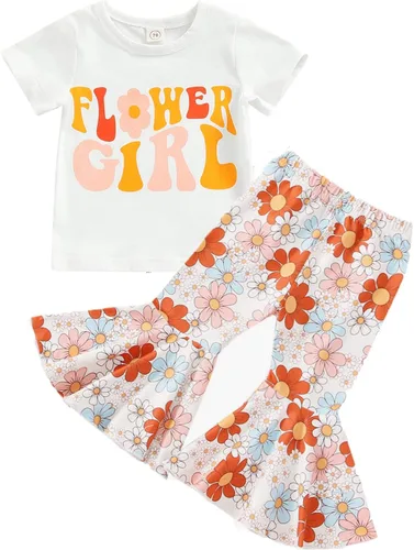 Miniatura 38 de Eadrioss Ropa para bebé niña pequeña, traje de campana de manga corta, camisa de flores para niños, pantalones florales acampanados, ropa de verano