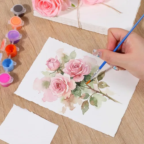 Miniatura 6 de 50 hojas de papel texturizado de 5 x 7 pulgadas, papel de acuarela con borde deckle borde, papel de acuarela de prensa en frío de 140 libras/300