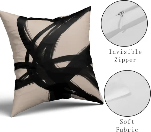 Miniatura 4 de Juego de 2 fundas de almohada de línea de arte abstracto negro y marrón de 16 x 16 pulgadas, juego de 2 fundas de almohada decorativas con estampado