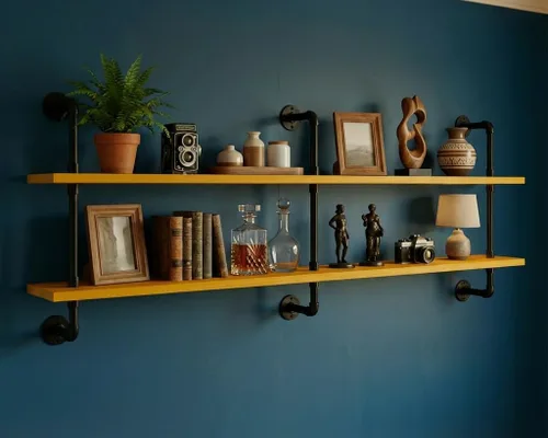 Miniatura 27 de HDDFER - Estantería industrial para tuberías rústicas en blanco, estantes de pared de tubería industrial con tablas de madera, estantes flotantes