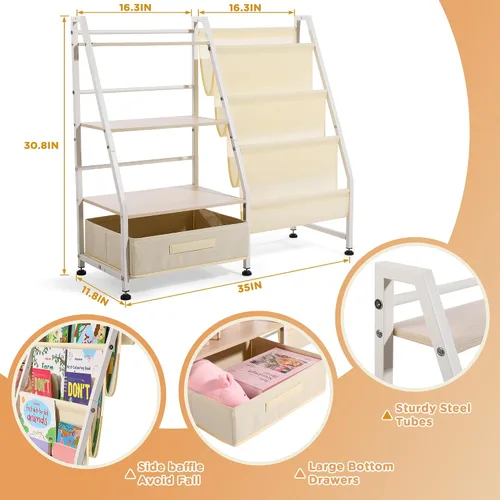 Miniatura 2 de Estantería para niños y almacenamiento de juguetes para habitaciones de niños, estantería para bebés con 4 estantes de eslinga y organizador