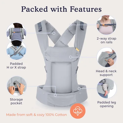 Miniatura 5 de Beco Gemini Portabebés desde Recién Nacido hasta Niño Pequeño - Portabebés Ergonómico Certificado para Bebés y Niños de 7-35 libras - Forma M, Gris
