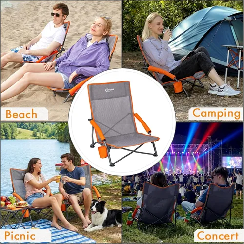 Miniatura 7 de PORTAL Sillas de Playa para Adultos, Camping, Bajas, Ligeras, Portátiles con Soporte para Tazas, Respaldo de Malla, Bolsa de Transporte para Arena