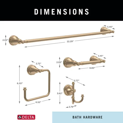 Miniatura 6 de Delta Mylan MYN64-CZ - Juego de 4 toallas de baño de bronce champán de 18 pulgadas, soporte para papel higiénico, soporte para toallas de mano