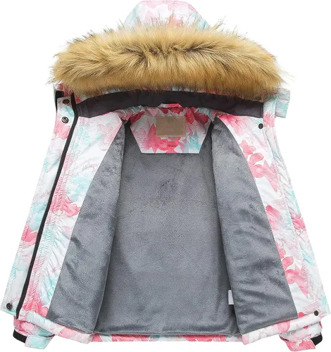 Miniatura 3 de Pursky Chaqueta de esquí impermeable para niñas, abrigos de nieve de invierno para niños, impermeable, parka