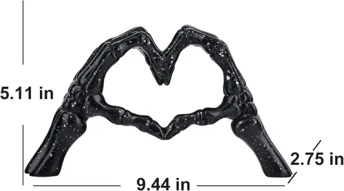 Miniatura 2 de Escultura de hueso de mano negra, decoración de amor, estatua de pareja de esqueleto de Halloween, adorno de mano de corazón adecuado para sala