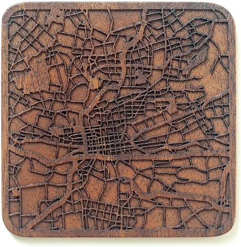 Miniatura 95 de Posavasos Amsterdam Map by O3 Design Studio, 1 pieza, posavasos de madera Sapele con mapa de la ciudad, hecho a mano, varias ciudades opcionales