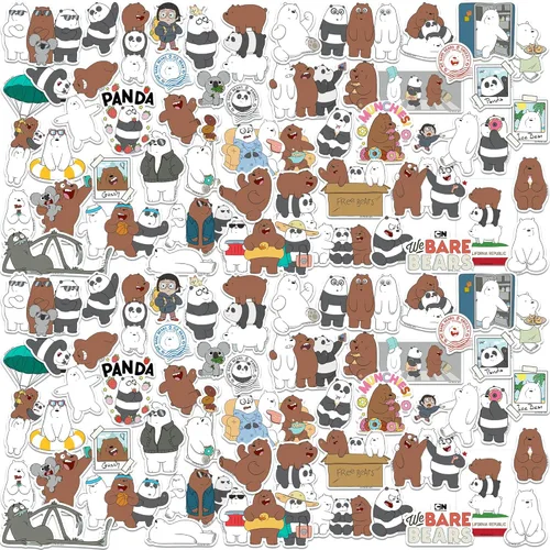 We Bare Bears - Paquete variado de 100 calcomanías de vinilo grandes de lujo, calcomanías de dibujos animados troqueladas para laptop, botella de