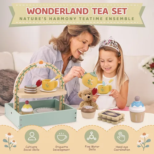 Miniatura 4 de Juegos de té de madera para niñas pequeñas, alimentos de juego, juguetes de pastel, cocina para niños pequeños de 3 a 5 años, accesorios de cocina