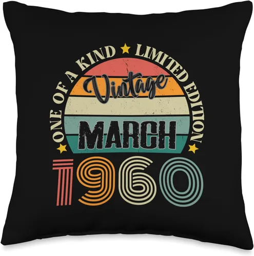 Vintage Birthday Retro Limited Edition Retro Gifts 64 Year Old Vintage March 1960 64th Birthday Retro Throw Pillow, 16x16, Multicolor