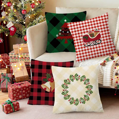 Miniatura 4 de YIYEA Juego de 4 fundas de almohada de terciopelo de Navidad de 16 x 16 pulgadas, fundas de almohada de terciopelo para decoraciones navideñas