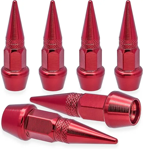 Miniatura 10 de 4 piezas de tapas de válvula de rueda con estilo púas, cubiertas universales de válvula de rueda de aleación de aluminio a prueba de polvo