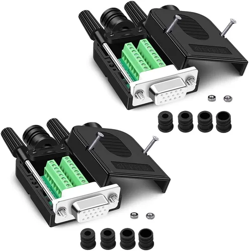 2 unids hembra VGA sin soldadura conector rápido 0.630 in más delgado 3+9 DB15 3 fila enchufe serie a 15 pines terminal de puerto hembra adaptador