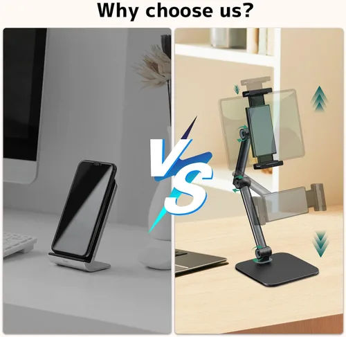 Miniatura 3 de Soporte para tablet para iPad, soporte de teléfono con base resistente para escritorio, soporte plegable ajustable multiángulo compatible