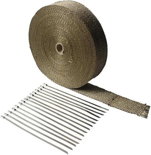 Miniatura 6 de LEDAUT 2" x 50' de titanio para motocicleta y ATV, rollo de protección térmica para escape con tejido de sarga y lazos de cierre de 11.8