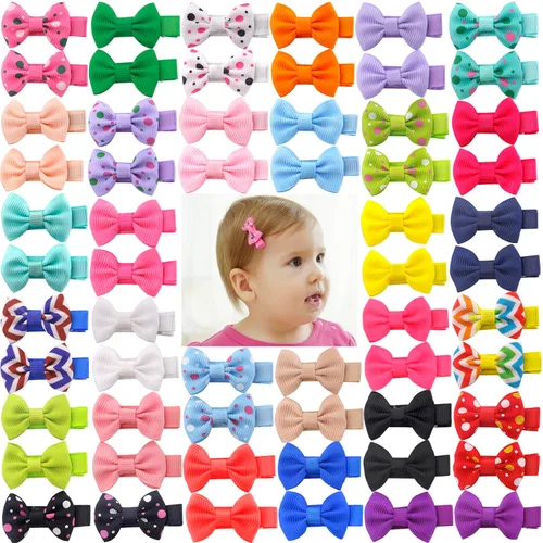 Miniatura 10 de Lazos para el pelo para niñas pequeñas: clips forrados con cinta de grogrén de 1.8 in, 60 piezas (30 pares)