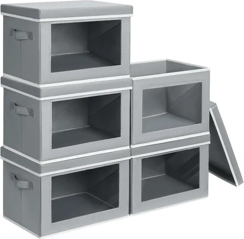 Miniatura 18 de Homsorout Contenedores de almacenamiento con tapas, organizadores pequeños de tela con ventana, contenedores de almacenamiento plegables para ropa