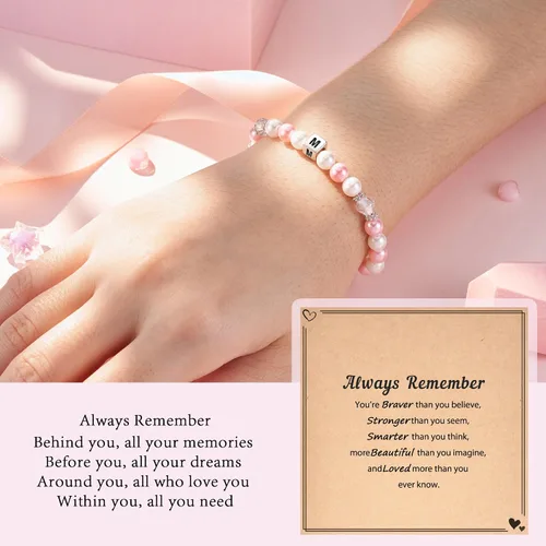 Miniatura 2 de ASKRAIN Pulsera de perlas rosas y blancas de cumpleaños para niñas