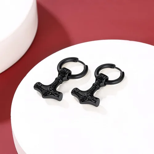 Miniatura 8 de FaithHeart Viking Thors - Aretes de cabeza de martillohachalanza para mujeres y hombres acero inoxidable chapados en oro de 18 quilates joyería