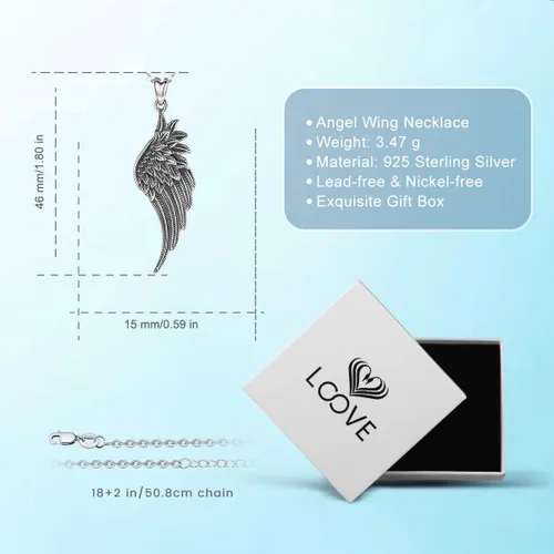 Miniatura 7 de LOOVE Collar de alas de ángel de plata de ley 925 con colgante de ángel de la guarda con dije de ángel, joyería de regalo para mujeres, niñas