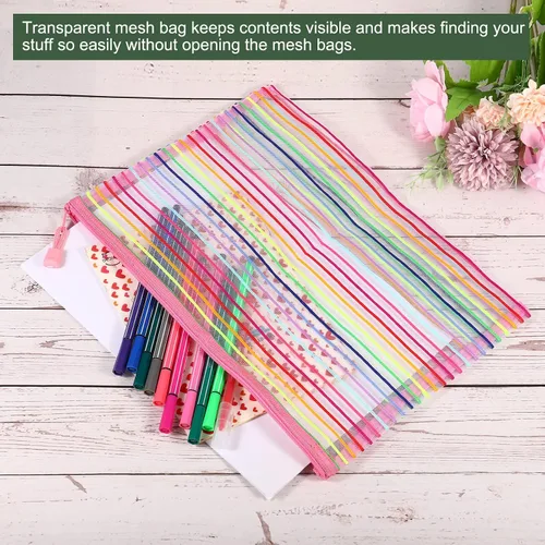 Miniatura 4 de YOKIVE Paquete de 6 bolsas de malla para cosméticos, estuches de nailon A5 Coloridas bolsas de maquillaje con cremallera para organizar viajes