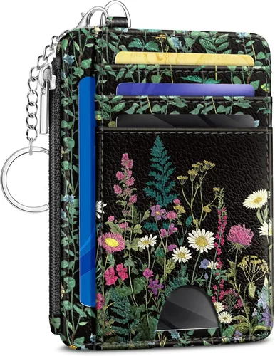 Miniatura 44 de Kelvoris Tarjetero pequeño para mujer, cartera delgada con bloqueo RFID, llavero con bolsillo para monedas con cremallera, bolsillo frontal