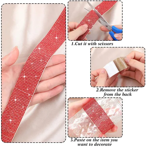Miniatura 4 de 5 rollos de cinta autoadhesiva con diamantes de imitación de cristal para manualidades con diamantes de imitación de 0.079 pulgadas (0.079 in), 4.5
