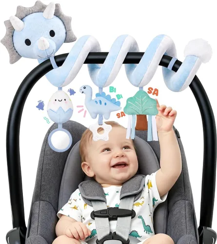 Stuffed Juguetes de asiento de coche en espiral, asiento de automóvil infantil de dinosaurio, juguetes sensoriales de alto contraste, accesorios