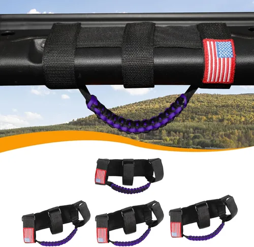 Miniatura 10 de Hoolcar 4 asas de agarre de barra antivuelco, asas de agarre de paracaídas compatibles con Jeep Wrangler YJ TJ JK JKU JL JLU y Gladiator JT Negro