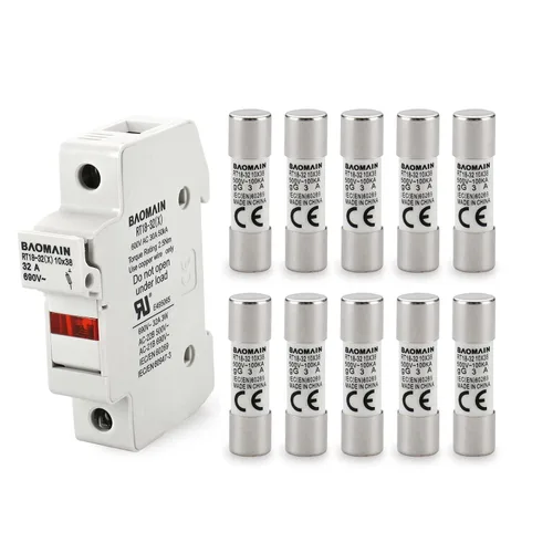 Miniatura 17 de Baomain Base portafusibles RT18-32 con fusibles de cerámica de 10x1A (0.394x1.496 in) - Montaje en riel DIN de 1 polo, indicador LED, certificado CE