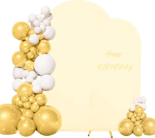 Miniatura 19 de Juego de 2 fundas para arco de boda de 2 lados, parte superior redonda de spandex, funda ajustada para telón de fondo de arco para fiesta de Beige