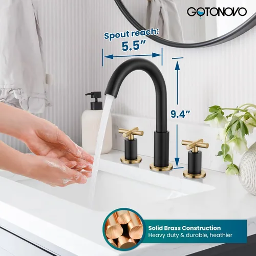Miniatura 9 de gotonovo Grifo de baño de 3 agujeros de 8 pulgadas, grifo de tocador para fregadero de baño, 2 manijas cruzadas, lavabo de montaje en cubierta
