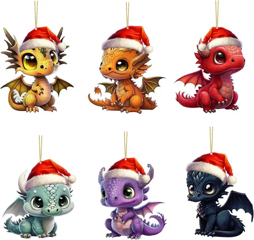 Miniatura 10 de 6 adornos colgantes para árbol de Navidad de dragón, adorno acrílico para colgar de Navidad, decoración gótica festiva, adorno decorativo