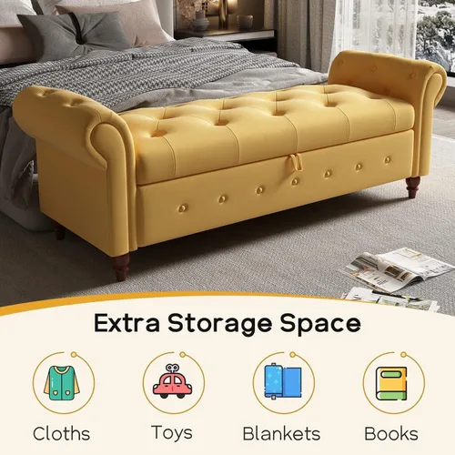 Miniatura 45 de NIOIIKIT Banco Otomano de Almacenamiento de 160 cm, Banco de Entrada con Botones Acolchados, Banco Largo de Brazos Enrollados para Dormitorio, Sala