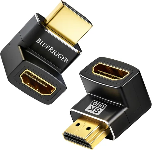 BlueRigger Adaptador HDMI de 90 y 270 grados (paquete de 2, adaptador HDMI de ángulo recto de 8K 60Hz de 90 grados, macho a hembra, conector de codo