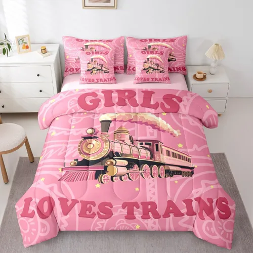 Miniatura 23 de Feelyou Juego de edredón de tren vintage de 7 piezas, diseño retro de motor de vapor para niños y niñas, juego de ropa de cama retro de tren