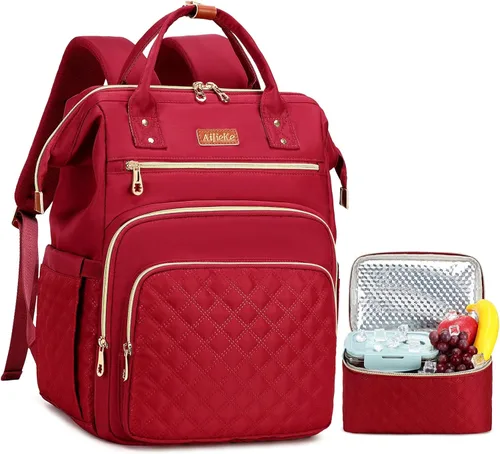 Miniatura 10 de AIJIEKE Mochila de almuerzo para mujer, mochila para laptop de 15.6 pulgadas con caja de almuerzo aislada desmontable, bolsa de trabajo 2 en 1 Beige