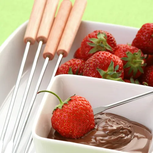 Miniatura 3 de Juego de 12 tenedores de fondue de acero inoxidable, palos de fondue de queso de 9.5 pulgadas, palitos con mango de madera, resistentes al calor