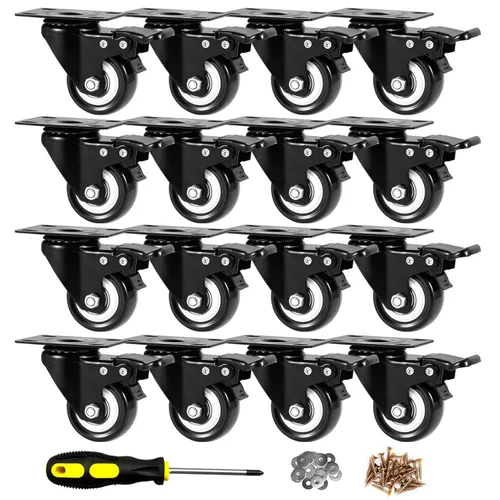 Miniatura 32 de Ruedas giratorias de 2 pulgadas con frenos, juego de 4 ruedas de bloqueo resistentes, ruedas negras que no se dañan para carrito de muebles de banco