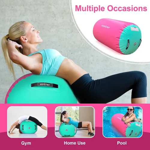 Miniatura 2 de VOFiTNY - Esterilla inflable de gimnasia con pista de caídas y barril de aire octogonal con bomba para uso doméstico/gimnasio Rosa/Menta